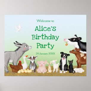 Animaux de ferme fête d'anniversaire affiche de bi