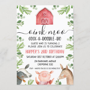 Animaux de ferme Foliage 2e Invitation d'anniversa