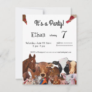 Animaux de ferme, invitation à une fête d'annivers