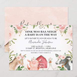 Animaux de ferme Invitation au Baby shower floral