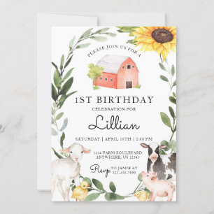 Animaux de ferme Invitation d'anniversaire avec to
