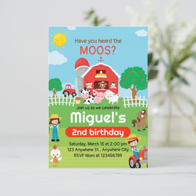 Animaux de ferme Invitation d'anniversaire, Barnya (Debout devant)