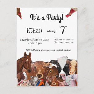 Animaux de ferme, invitation de fête