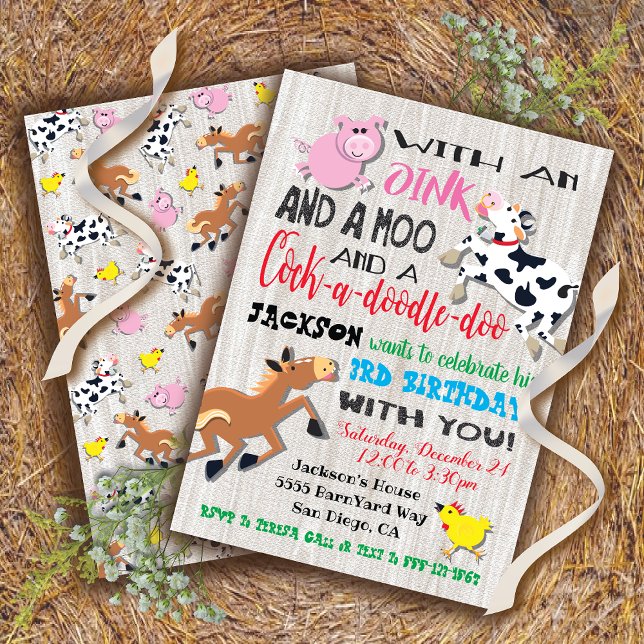 Animaux de ferme Invitation de fête d'anniversaire (Créateur téléchargé)