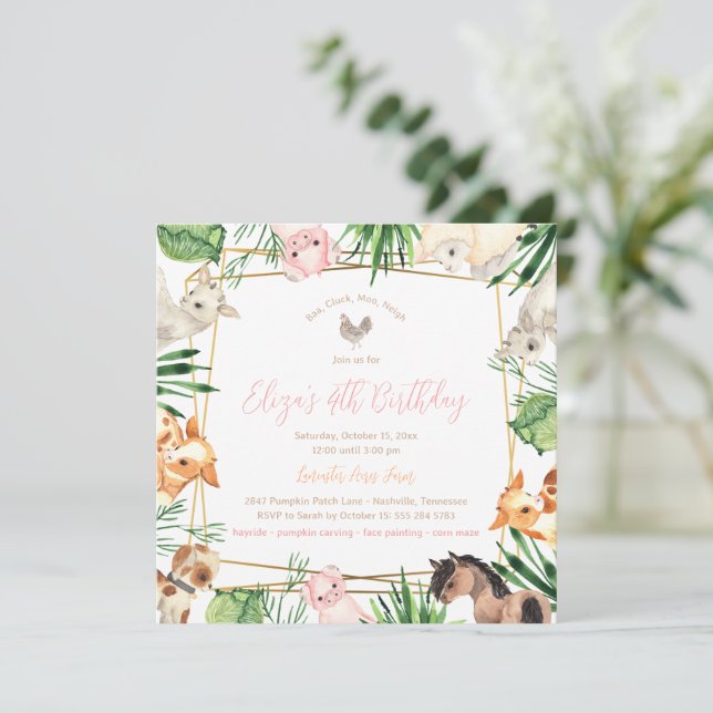 Animaux de ferme Invitation de fête d'anniversaire (Debout devant)