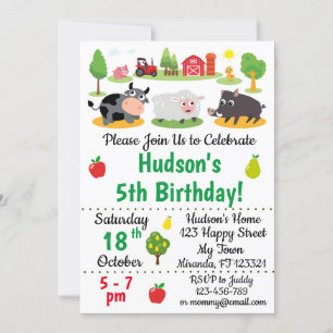 Animaux de ferme Invitations d'anniversaire