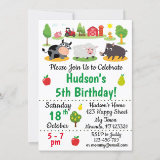 Animaux de ferme Invitations d'anniversaire