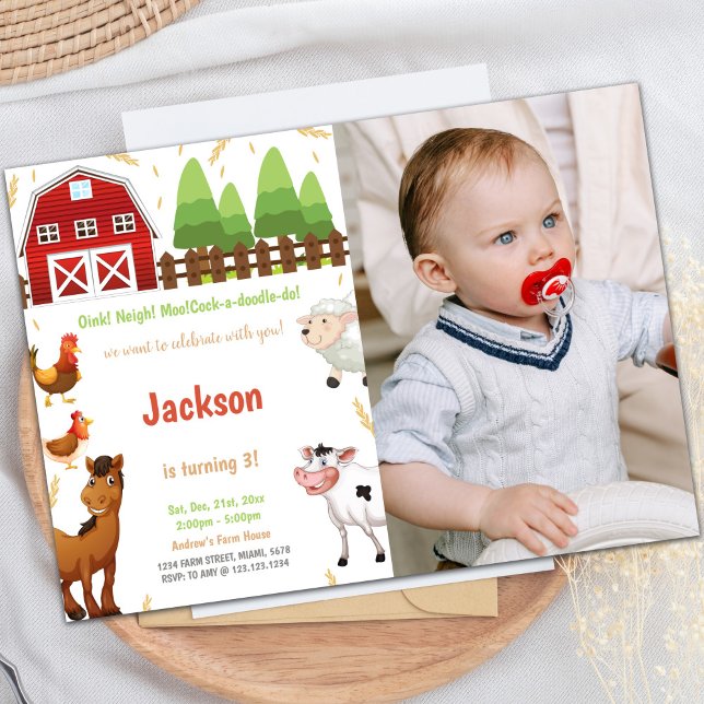Animaux de ferme Invitations d'anniversaire avec p (Farm Animals Birthday Invitations with photo)