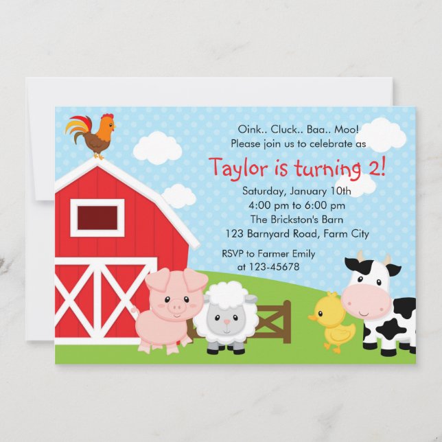Animaux de ferme Invitations d'anniversaire - Garç (Devant)