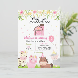Animaux de ferme Invitations fête d'anniversaire F