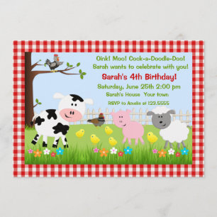 Animaux de ferme mignons Invitations de fête d'ann