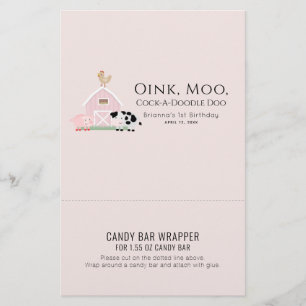 Animaux de ferme rose Anniversaire Barre de bonbon