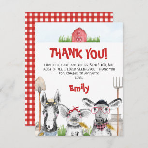 Animaux de ferme tirés Carte de remerciements d'an