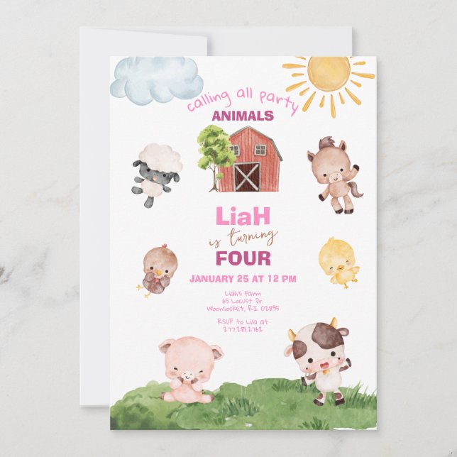 Animaux de ferme Tout âge Anniversaire Invitation (Devant)
