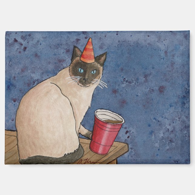 Animaux de fête : Aimant de chat de Siamese 3,5 po (Recto)