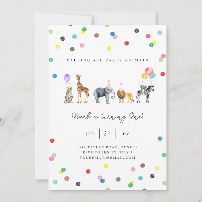 Animaux de fête Carte d'invitation d'anniversaire (Devant)