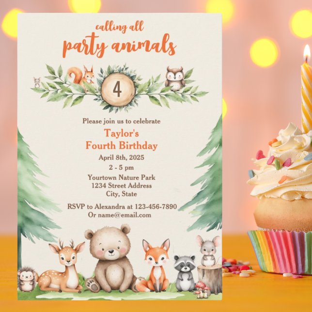Animaux de fête de bois Invitation de fête d'anniv (Créateur téléchargé)