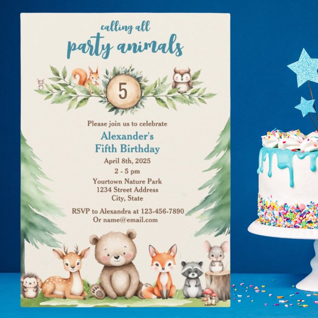 Animaux de fête de bois Invitation de fête d'anniv (Créateur téléchargé)