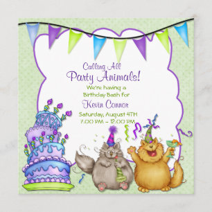 Animaux de fête Green Invitation d'anniversaire