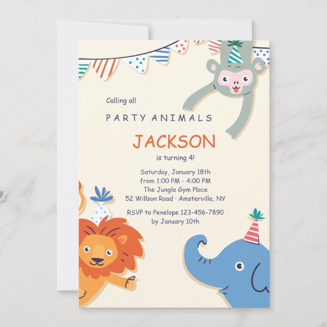 Animaux de fête Invitation d'anniversaire (Devant)