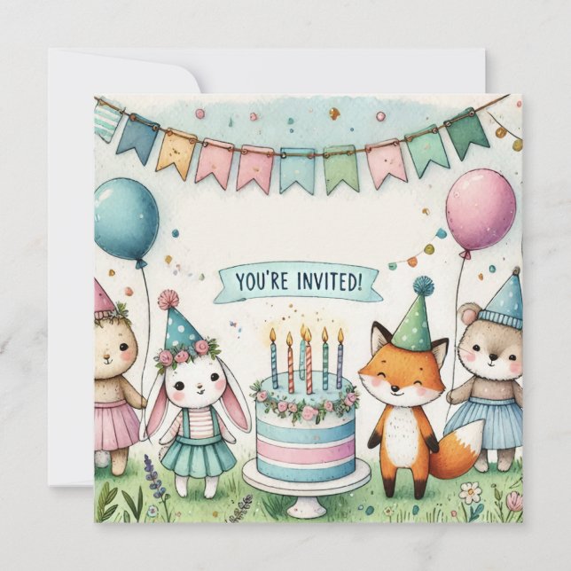 Animaux de fête Invitation d'anniversaire (Devant)
