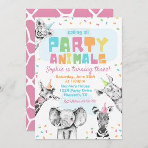 Animaux de fête Invitation d'anniversaire   Animau