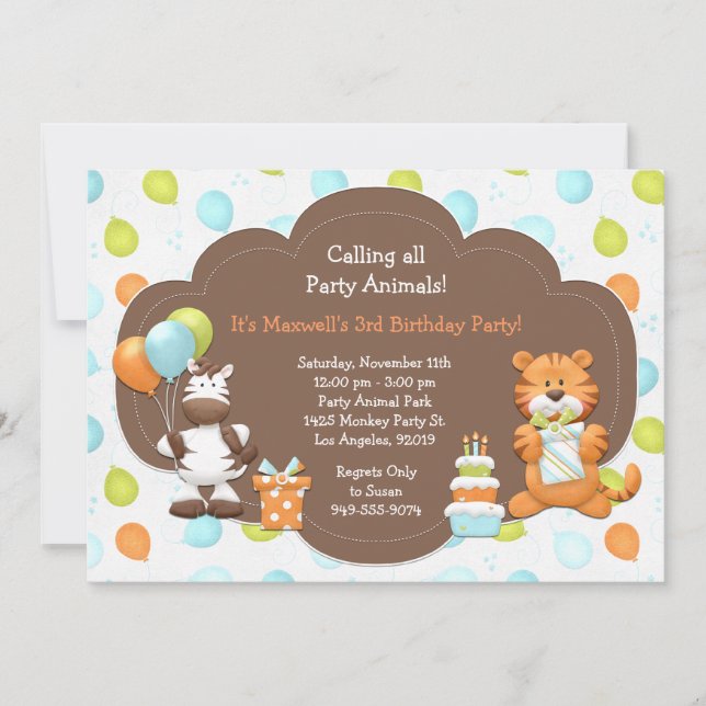 Animaux de fête Invitation de fête d'anniversaire (Devant)