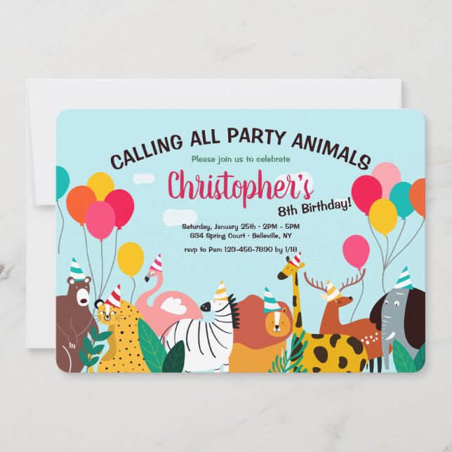 Animaux de fête Invitation de fête d'anniversaire (Devant)