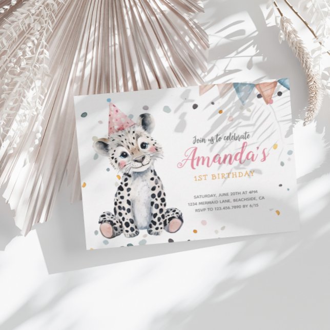 Animaux de fête léopard rose Invitation d'annivers (Créateur téléchargé)