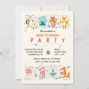 Animaux de fête Retour à l'école Invitation de fêt