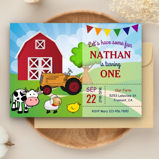 Animaux de la ferme | Carte d'invitation pour une  (Créateur téléchargé)