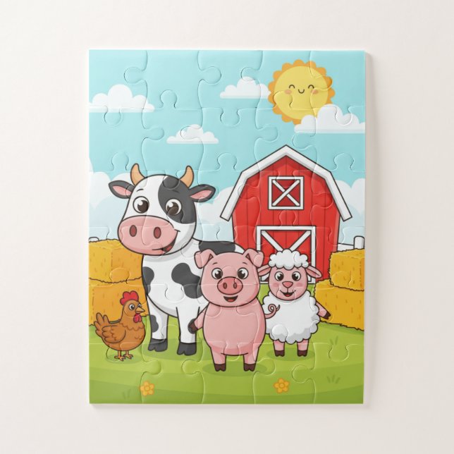 Animaux de la Ferme Enfants Puzzle | Vache Cochon  (Vertical)
