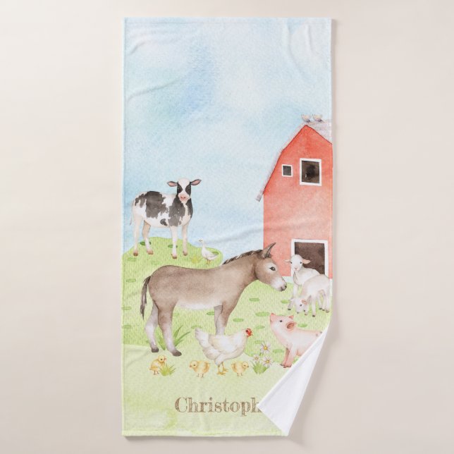 Animaux de la ferme pour enfants (Serviette de bain)