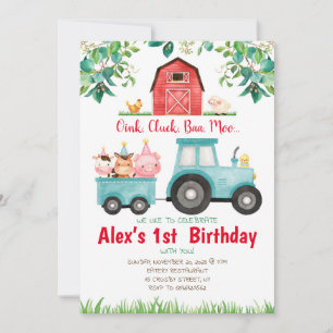 Animaux de la ferme rouge Brown Invitations d'anni