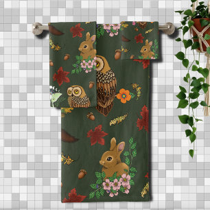 Animaux de la forêt de bois d'automne motif vert