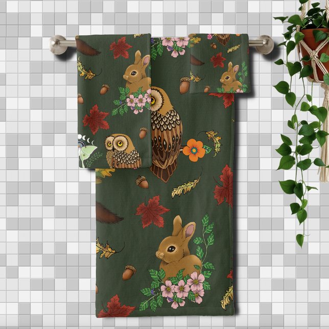 Animaux de la forêt de bois d'automne motif vert (Créateur téléchargé)