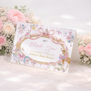 Animaux de la forêt Merci Baby Shower Fille Rose