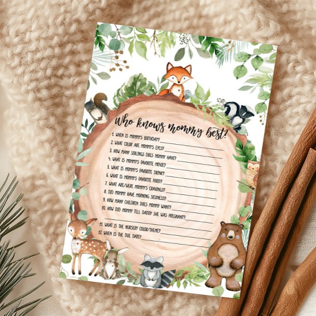 Animaux de la Forêt Qui Connaît le Mieux Maman Jeu (Wood Slice Woodland Baby Shower Who Knows Mommy Best Game)