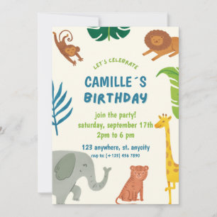 Animaux de la Jungle Amusants Invitation de fête d