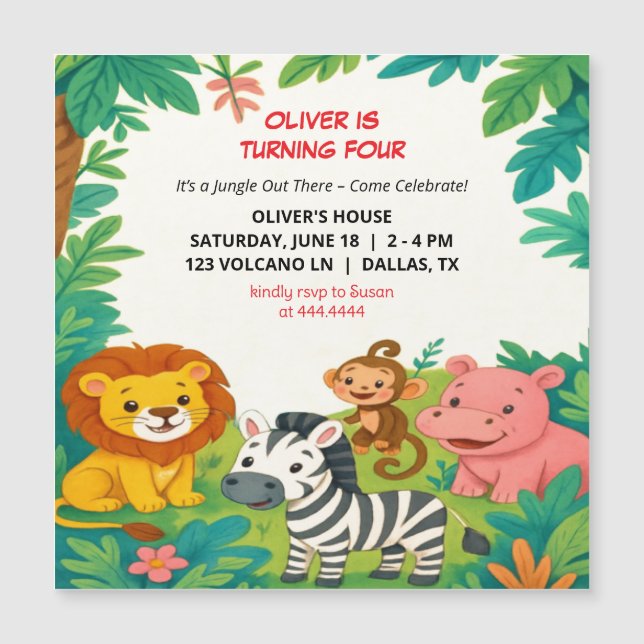 Animaux de la Jungle Anniversaire Invitation Garço (Devant)