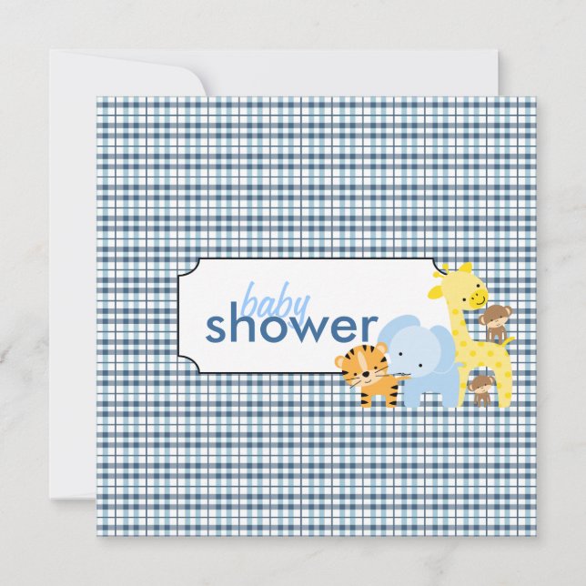 Animaux de la Jungle Baby Boy Douche Invitations (Devant)