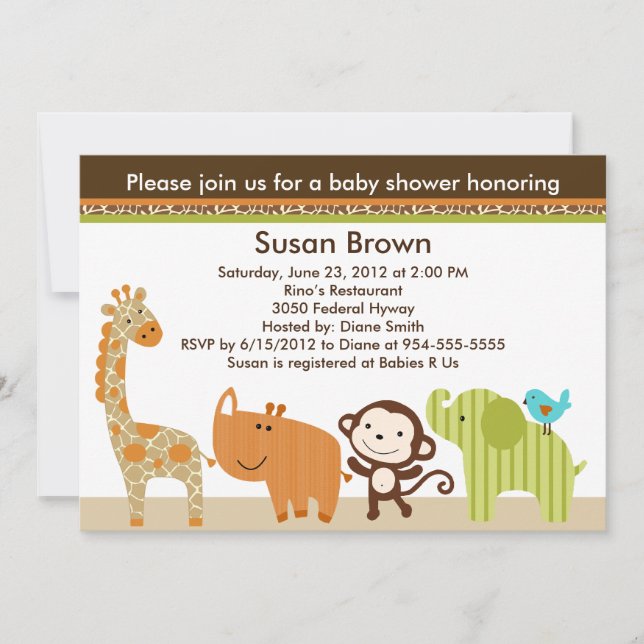 Animaux de la Jungle Baby shower Invitation (Devant)