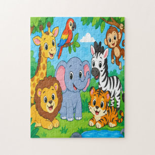 Animaux de la jungle de dessin animé mignon puzzle