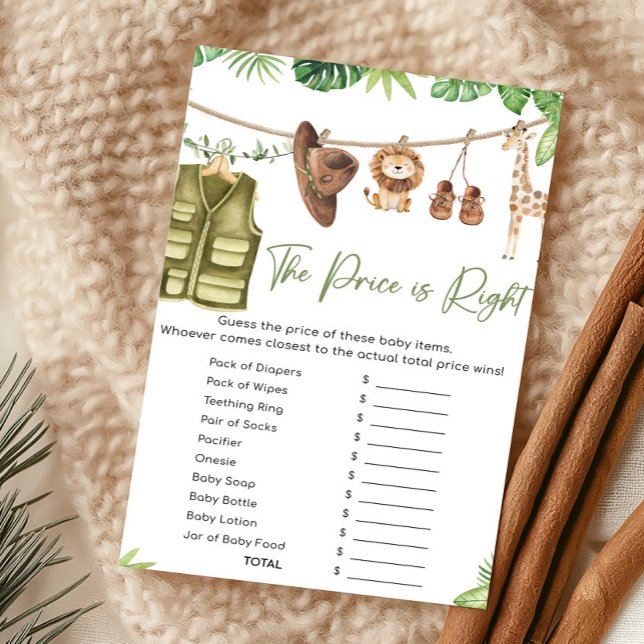 Animaux de la jungle de safari tropical Le juste p (Clothesline Safari Baby Shower The Price Is Right Game)