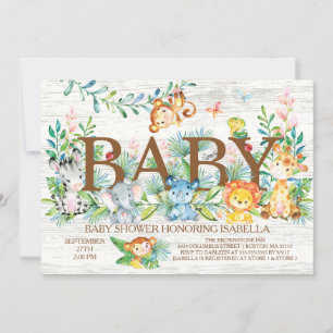 Animaux de la Jungle Neutre Invitation Baby shower
