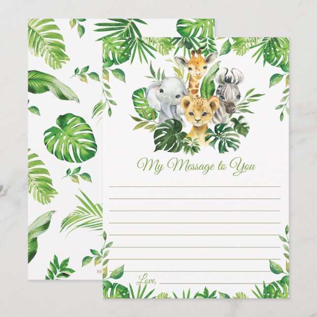 Animaux de la jungle Verdure Carte de message de l (Devant / Derrière)