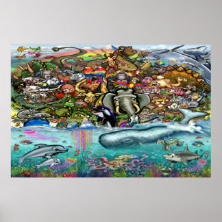 Animaux de la Terre et de la Mer Grande affiche