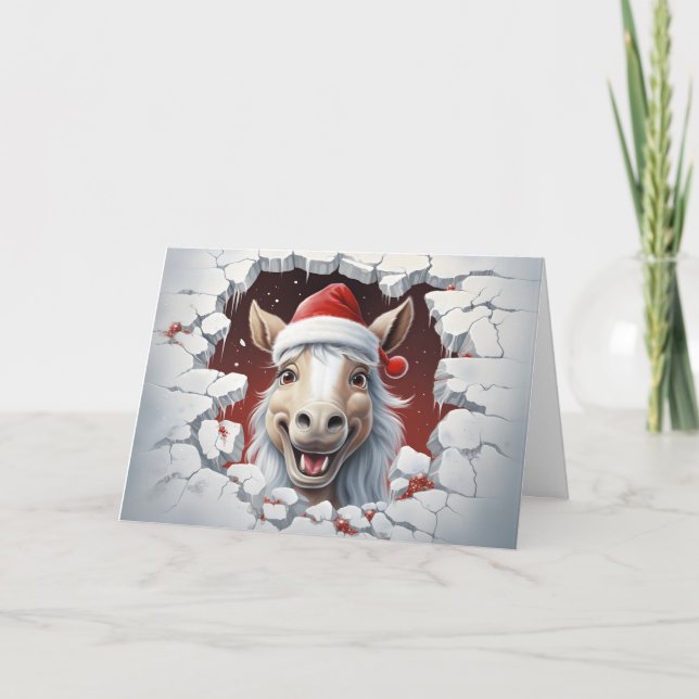 Animaux de Noël Bébé Mignons Cheval 3D Carte de Vœ (Devant)