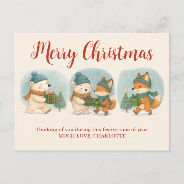 Animaux de Noël Cozy  Carte de vœux de vacances ad (Devant)