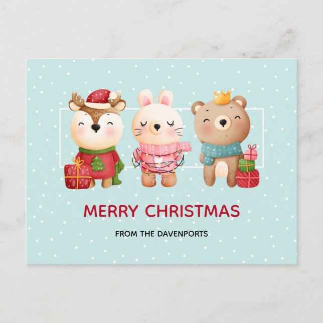 Animaux de Noël en tenue de fête Carte postale (Devant)